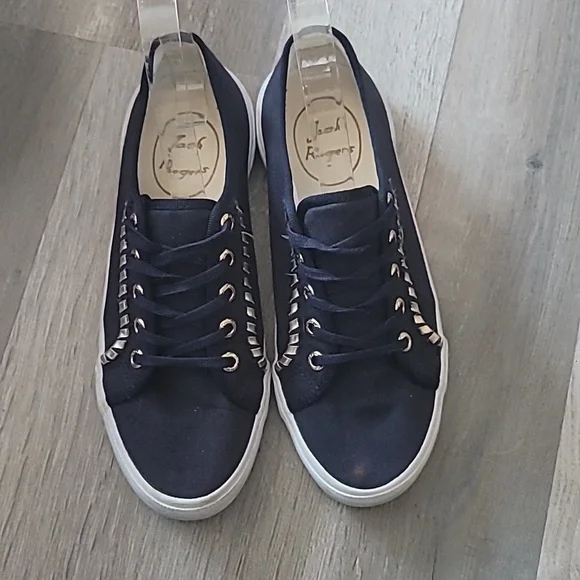 Jack Rogers Navy Blue Gold Embellishment Carter Canvas Sneakers Size 5.5 - Picture 3 of 7